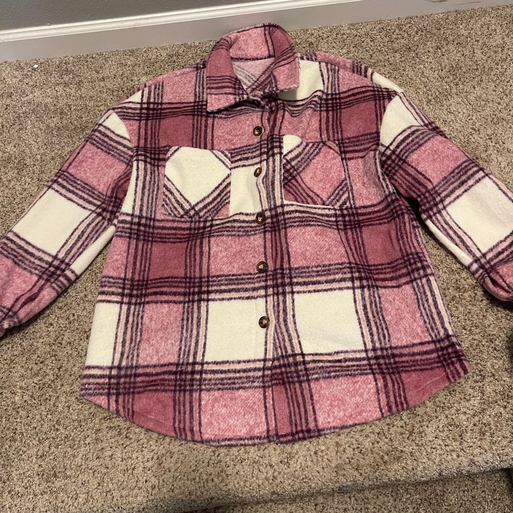 Women’s Plaid Jacket in Pink and Cream Size L/XL